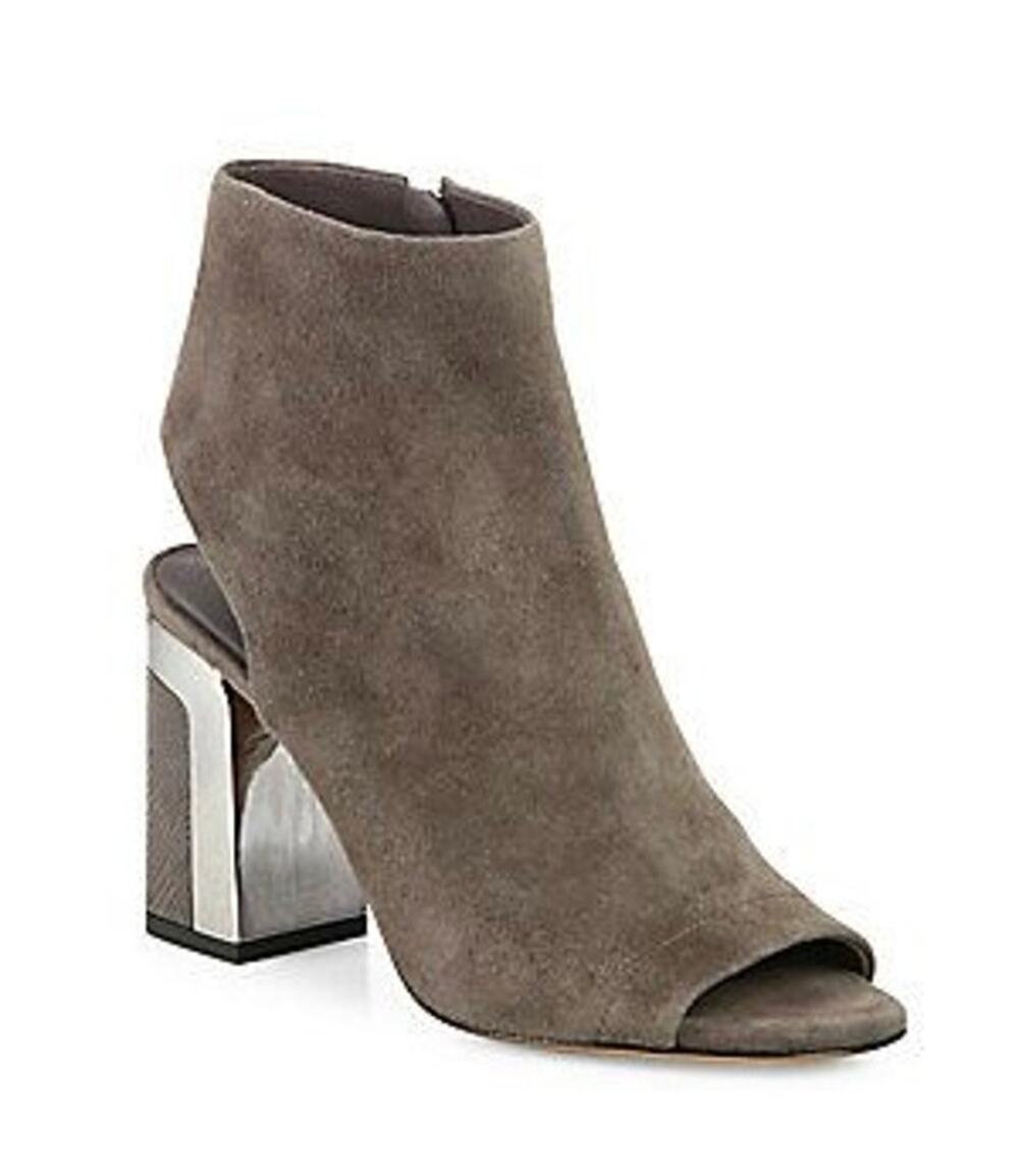 VINCE Fenmore Peep Toe Ankle Bootie Taupe Suede Block Heel Boot